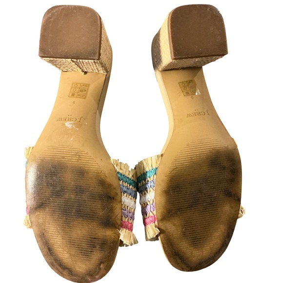 J.Crew Womens Rainbow Striped Raffia Fringe Block Heel Sandals Mules Tan Size 9 - Picture 3 of 4